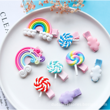 HC373 2022 Cute design kids hair accessories cartoon hair clip hair clip set kids Rainbow hairclips for kid